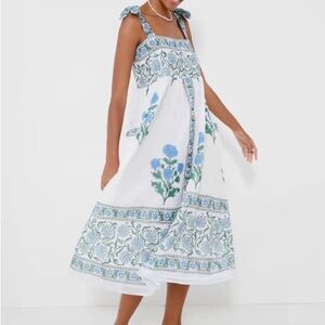 Juliet Dunn Blue and White Tiered Midi Sundress - Poppy Cotton Dress